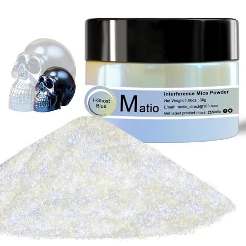 Matio Interference Mica Powder, 1.06oz/ 30g Ghost Blue Chrome Powder, Pearlescent Effect Color Shift Pigment for Epoxy Resin, Makeup Shimmer, Nail Polish,Soap...