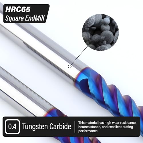 Image of 3 /16 inch Nano-Coated Tungsten Carbide End Mill Set, 4 Flute Micro-Grain Endmills Extra Long CNC Milling Cutter Bits for Stainless Steel -HRC65