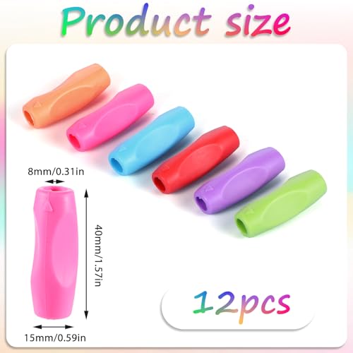 HJZHII 12PCS Silicone Grippers for Pencil with 3 Concaves, Multicolour Comfort Grip for Pencil Pen Ergonomic Writing Aid for Adult Student Writing Drawing Stylus