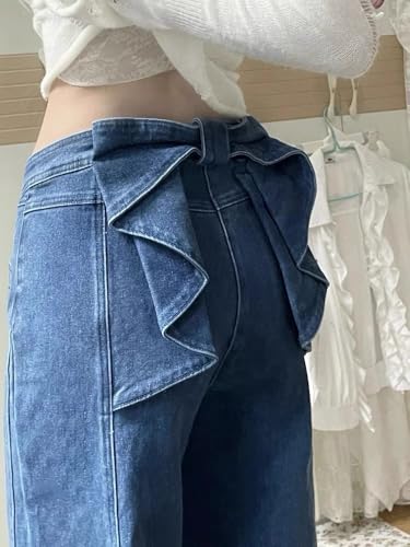 Y2k Bow Denim Wide - Leg Jeans for Women Vintage Streetwear Y2K Bow High-Waist Denim Pants3