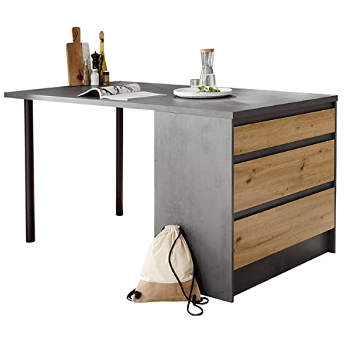 Meuble de cuisine, ilot de cuisine en MDF coloris Anthracite/Chêne Artisan - Longueur 180 x Hauteur 90 x profondeur 90 cm -PEGANE-