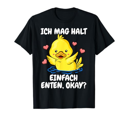 Ente Enten Geschenke Damen T-Shirt Cartoon Schwarz Klein Klassisch geschnitten, Rundhalsausschnitt, Halbarm, Standardlänge, Pullover, V-Ausschnitt im Rücken