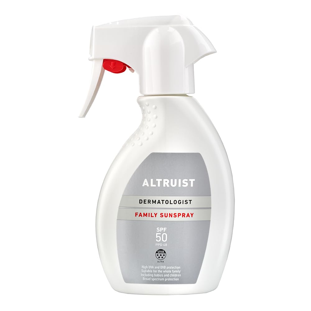 Altruist Family Sonnenspray LSF 50, 5-Sterne-UVA-PPD 48, parfümfrei, parabenfrei, wasserbeständiger Sonnenschutz für Babys (ab 6 Monaten), Kinder und Erwachsene, 250 ml Spray
