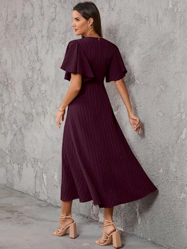 Image of Shasmi Girl's & Women's Pleated Midi Dress with Flutter Sleeves | V-Neck Western Dress for Women | Elegant A-Line Summer Outfit | Office & Casual Wear (Dress 244)