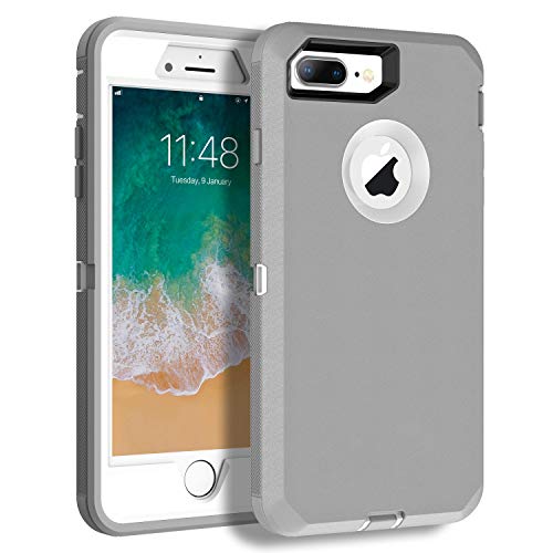 MXX iPhone 8 Plus Heavy Duty Protective Case with Screen Protector [3 Layers] Rugged Rubber Shockproof Protection Cover for Apple iPhone 7 Plus - iPhone 8 Plus/Apple Phone 8+ (Gray/White)