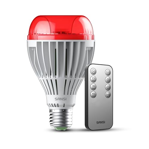 Image of SANSI Red Light Therapy Bulb for Sleep with Remote, 25W A21 E26 | 670nm Dual Mode 3000K Reading Light, Dimmable, Auto-Off Timer, Zero Blue Light, Large Bedroom, Flicker-Free