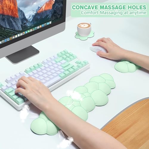 Image of Attack Shark Cloud Keyboard Mouse Wrist Rest with Coaster Set,Ergonomic Palm Rest Combo for Pain Relief, Non-slip,Ultra-Soft Memory Foam Wrist Cushion Support for Comfortable Typing /Gaming-Light Green