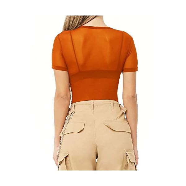 CLOZOZ-Womens-Scoop-Neck-Basic-T-Shirts-Leotard-Bodysuits CLOZOZ Women's Scoop Neck Basic T Shirts Leotard Bodysuits (meshorange, Medium)