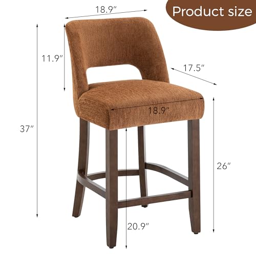 Image of VKNOW Bar Stools Set of 4, 26 inch Upholstered Counter Height Bar Stools,Modern Counter Stools with Wood Legs for Kitchen Island Dining Room Bar,Orange