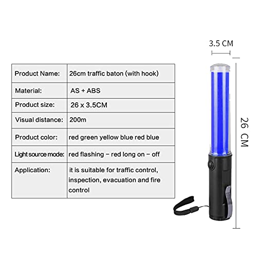 26cm Signal Traffic Zauberstab - LED Taschenlampe | Konzert-Leuchtstoffstab | Warnstock, mit Lichtblitzmodus, Handschlaufe, Seitenhaken, wasserdicht(Blue) – Bild 4