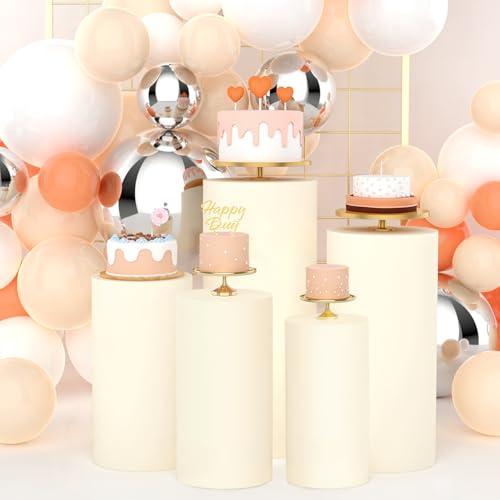 Babenest 5pcs Cylinder Pedestal Covers for Birthday Party Decor, Beige