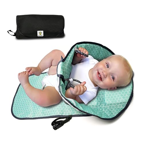 Image of SnoofyBee Portable Clean Hands Changing Pad. 3-in-1 Diaper Clutch, Changing Station, and Diaper-Time Playmat with Redirection Barrier for Use with Infants, Babies and Toddlers. (Black)