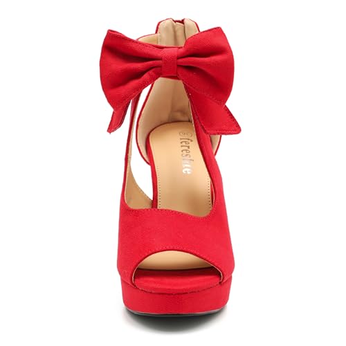 Image of fereshte Women's Bow Chunky Heel Sandals, Platform High Heel, Peep Toe, 3.94 Inch Block Heel