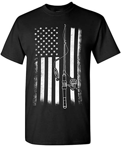 Silk Road Tees American Flag Fishing T-Shirt, Funny Mens Fishing Shirts, Mens Graphic T-Shirts Fishing Flag1 - Black 4X-Large