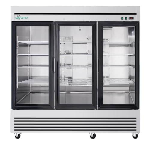 Image of 81 inch Commercial Freezer, 72 Cu.Ft Upright Freezer with 3 Glass Door, -8℉~0℉, Stainless Steel Reach-in Freezer, Fan Cooling Freezer with 12 Shelves for Garage Restaurant Bar, ETL and DOE Approved