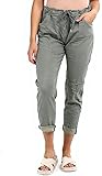 Poches latérales et arrière Pantalons extensibles pour femmes - Plain Magic - Confortables - Style Lagenlook - Joggers - Jeggings - Italien, kaki, 48-50 Grande taille