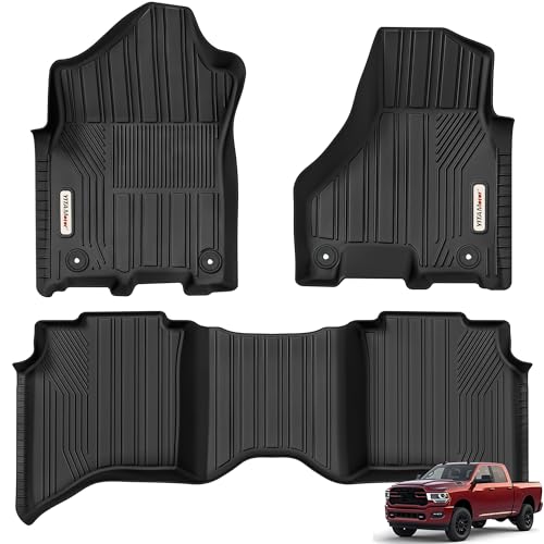 YITAMOTOR Floor Mats Fit for 2019-2025 2026 Ram 2500/3500 Crew Cab (Not for PTO KIT Models) TPE All Weather Dodge Ram 2500/3500 Floor Mats Include 1st & 2nd Row Black