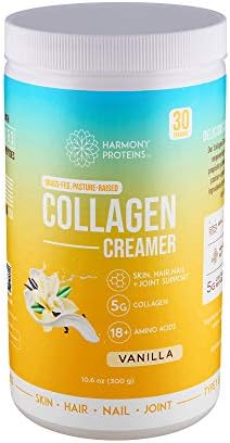 Harmony Proteins, Collagen Coffee Creamer, Grass Fed, Gluten Free, Paleo Friendly, Kosher and Low in Sugar, Vanilla, 30 Servings, 10.6 Ounce