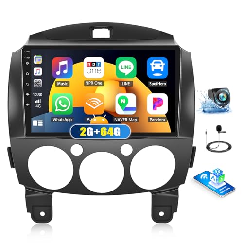 SIXWIN Android Car Stereo for Mazda 2 2007-2014 with Wireless CarPlay Android Auto Mirror Link 2G+64G 9 Inch Touchscreen Bluetooth GPS Navigation WiFi FM Backup Camera MIC