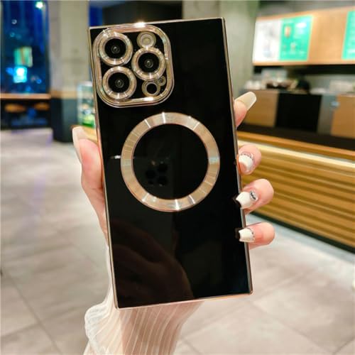Coque magnétique iPhone 15 Plus noire avec anneau de charge sans fil stable
