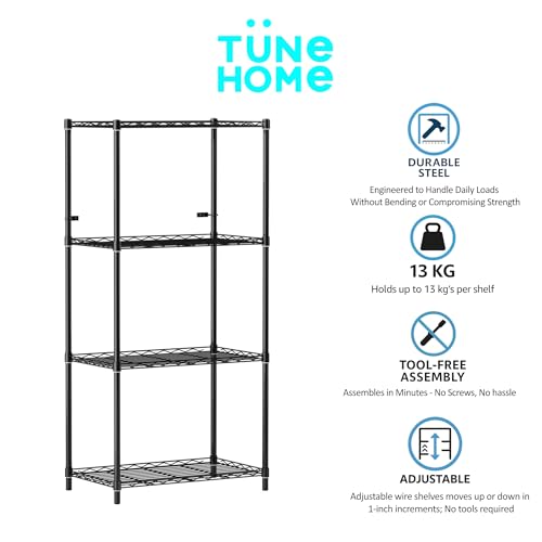 Image of 4-Shelves Wheels Heavy Duty Steel Storage Rack | Multipurpose Shelving Unit for Kitchen, Home & Utility