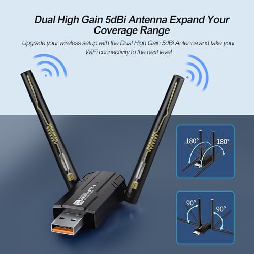 Image of 2-in-1 USB WiFi 6 Adapter for Desktop PC & Bluetooth 5.4 Dongle | 900Mbps - 5dBi Antenna - BT5.4 - Dual Band 5G /2.4G for Desktop PC Laptop - Built-in Driver - Windows 11 /10 /7 Compatible