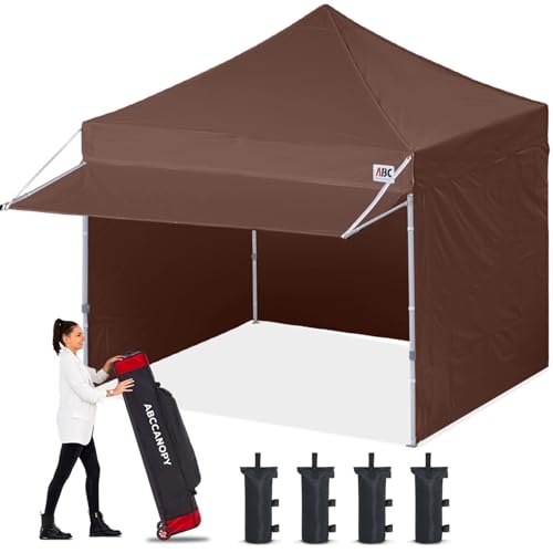 Image of ABCCANOPY 10x10 Commercial Pop up Canopy Tent with Awning Sidewall,Brown