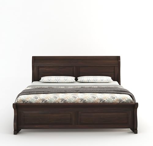 Image of SONA ART & CRAFTS Curve Solid Sheesham Wood Bed Queen Size Without Storage (78x60) Double Bed Queen Size Cot for Bedroom (Walnut Finish)