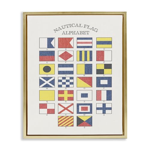 Nautical Flag Alphabet Vintage Chart, 16 x 20 Inch Canvas in Floater Frame