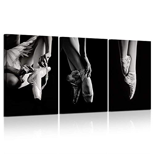 Kreative Arts 3 Piece Black And White Wall Art Elegant Ballet Shoes Ballerina's Pointes Wooden Frame Modern Canvas Prints Painting For Home Decoration Wall Decor Ready To Hang #TOP25