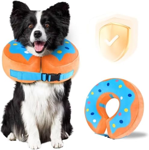 Image of JUANWAN Inflatable Dog Collar Dog Donut Cone Collar Soft Recovery Pet Cone for Small Medium Large Dogs Cats Adjustable Donut Cone for Post Surgery Recovery-L, blue