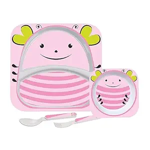 Cello Kids Meal Melamine Dinner Set with Lady Bug Print | Safe and hygenic for kids to use |Attractive and long lasting designs | Break resistant | Pink, Set of 4