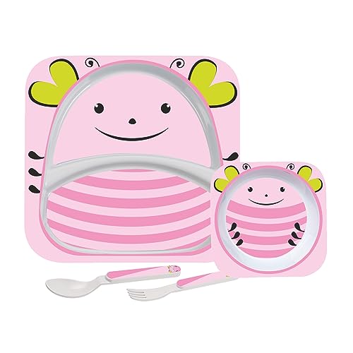 Image of Cello Kids Meal Melamine Dinner Set with Lady Bug Print | Safe and hygenic for Kids to use |Attractive and Long Lasting Designs | Break Resistant | Pink, Set of 4