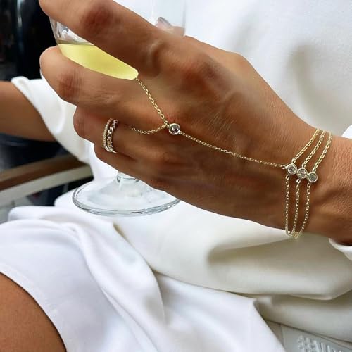Suyi Gold/Silver Hand Chain Bracelet Ring Bracelet Rhinestone Finger Ring Bracelets3