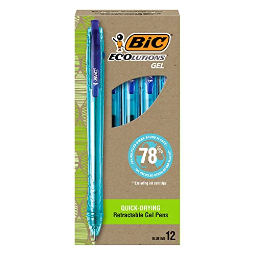 BIC Ecolutions Bolígrafos Retráctiles de Plástico Reciclado Azul Pack 12