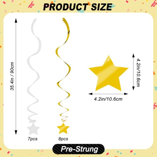Image of BEISHID Gold and White Stars Hanging Swirls Pre-Strung Stars Hanging Decorations for Wedding Engagement Baby Shower Bridal Shower Graduation Birthday Decorations Supplies,Pack of 15