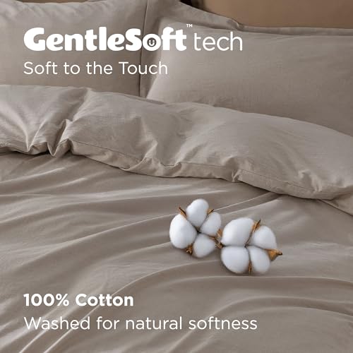 Bedsure 100% Washed Cotton Duvet Cover Oversized Queen - Natural Minimalist Cotton Duvet Cover Linen Like Breathable - GentleSoft™ Plain Simple Bedding (Natural,Oversized Queen, 98"x98")