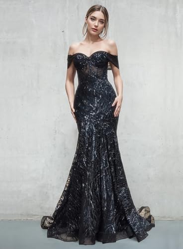2025 Fashion Mermaid Trumpet Prom Dress Off-The-Shoulder Sleeveless Sweep Brush Train Lace Appliques Evening Dress2