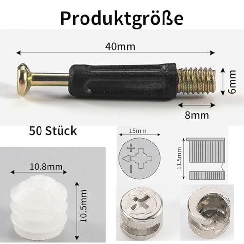 GIONAR 50 Sets Professional Furniture Connector Set, M15 Eccentric Furniture Connector, Fitting Screws - Image 2