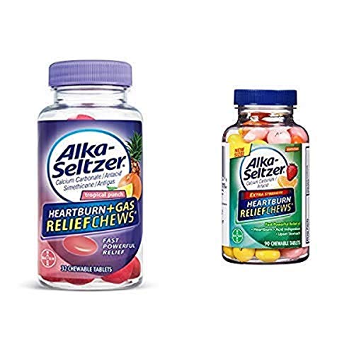 Alka-Seltzer Heartburn + Gas ReliefChews - Relief of Heartburn, Gas, Acid Indigestion, and Sour Stomach and Extra Strength Heartburn ReliefChews Relief of Heartburn, Acid Indigestion and Sour Stomach