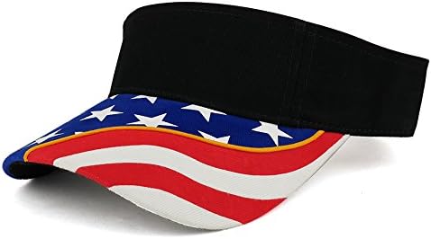 USA Flag Printed Bill Brushed Cotton Twill Sun Visor - Black