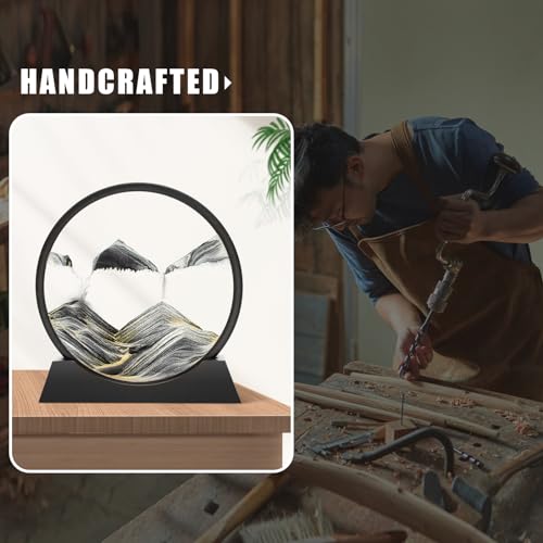 Image of Wai Danie Moving Sand Art Picture 3D Hourglass Deep Sea Sandscape Liquid Motion Display Painting Flowing Sand Frame Relaxing Desktop Home Office Work Decor (Black, 12 Inches)