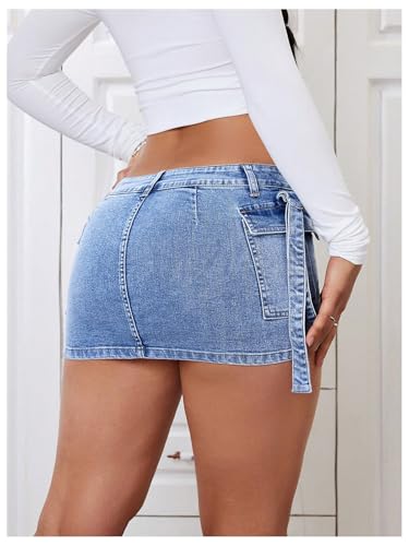 WDIRARA Women's Low Rise Button Stretch Y2k Bodycon Mini Denim Skirt with Pockets2