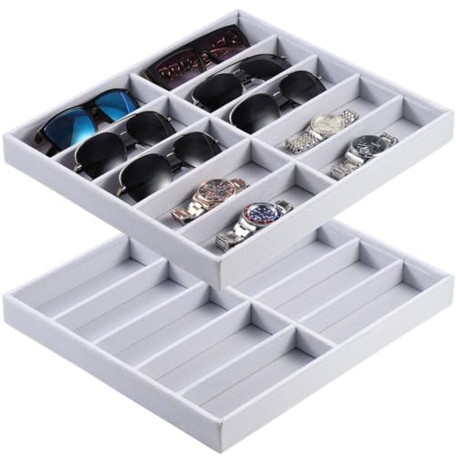 Homaisson 2 PCS Sunglasses Organizer Tray,10-Grid Velvet Sunglasses Organizer Tray, Watches Jewelry Display Box, Glasses Organizer Tray, sunglass organizer drawer, Vanities (14.2 x 12.6 inches)