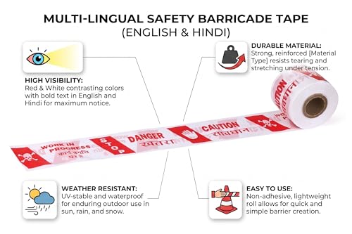 Image of Non-Adhesive Caution Tape Roll 3 Inch x 500 Meter | Red & White Barricade Warning Tape | Waterproof Polyethylene Safety Barrier Tape for Construction Sites, Hazard Zones & Restricted Areas
