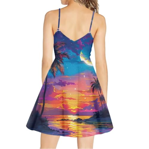 Image of Women's Spaghetti Strap Dress Summer Casual Swing Sundress Girls Beachwear Swing Mini Dress