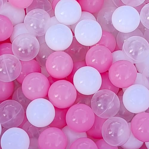 Image of ZLEVEAYN Ball Pit Balls for Toddlers, BPA Free Crush Proof Plastic Balls for Ball Pit,100pcs 2.16 Inch Baby Pit Balls for Playpen Pool Birthday Party Decoration (Macaron Pink White Clear)
