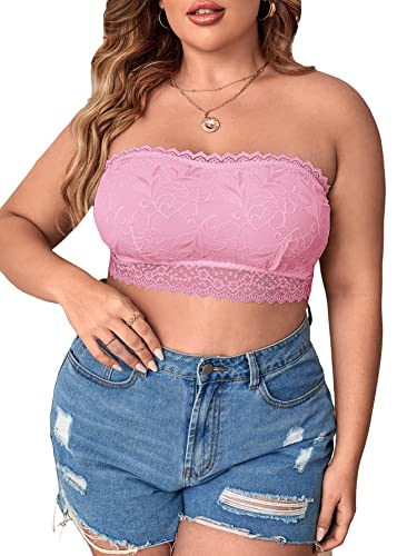 Soly Hux Women's Plus Size Lace Strapless Bandeau Bralette Bra Solid Light Pink 3Xl #TOP19
