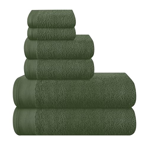 BELIZZI Home Ultra Soft 6 Pack Cotton Towel Set Contains 2 Bath Towels 28x55 inch 2 Hand Towels 16x24 inch & 2 Wash Coths 12x12 inch Ideal Everyday use Compact & Lightweight - Olive Green