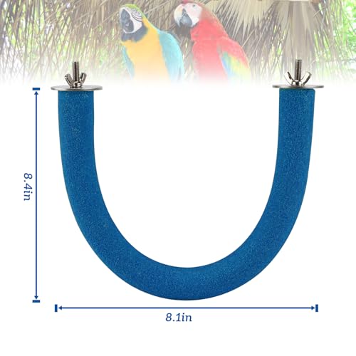 Image of Rypet U Shape Parrot Perch Stand Toy for Paw Grinding Clean Stick Exercise, Rough-Surfaced Quartz Bird Perch Standing Cage Accessories for for Small Parakeets Cockatiels Conures Macaws Finches(Blue)